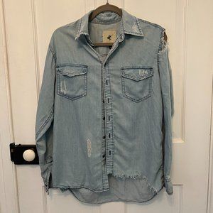 One Teaspon Oversized Lightweight Blue Button Up Overshirt | Size Small/Medium